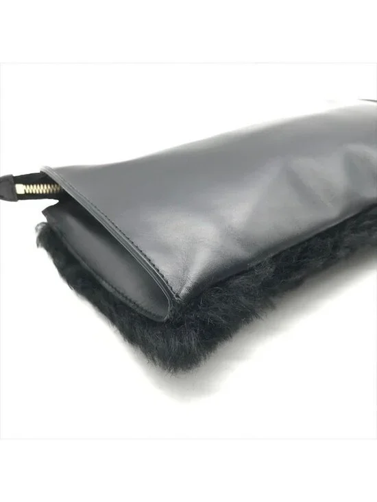 Balenciaga Logo Leather Farm Mouton Clutch Second Black - Picture 4 of 10